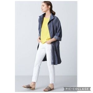 Eileen Fisher Denim Blue Organic Cotton Blend Stand Up Collar Coat Size XL